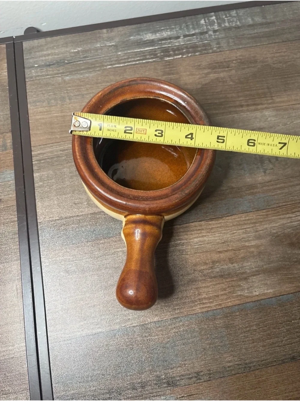Rustic Brown Ceramic Fondue or Sauce Pot with Handle